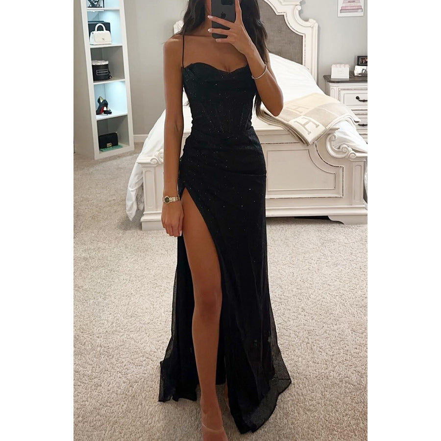 Sexy Split V-Neck Spaghetti Strap Dress – Slim Fit Summer Evening Maxi Dress for Women