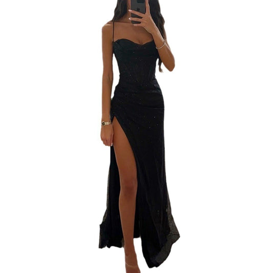 Sexy Split V-Neck Spaghetti Strap Dress – Slim Fit Summer Evening Maxi Dress for Women