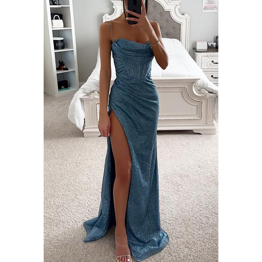 Sexy Split V-Neck Spaghetti Strap Dress – Slim Fit Summer Evening Maxi Dress for Women